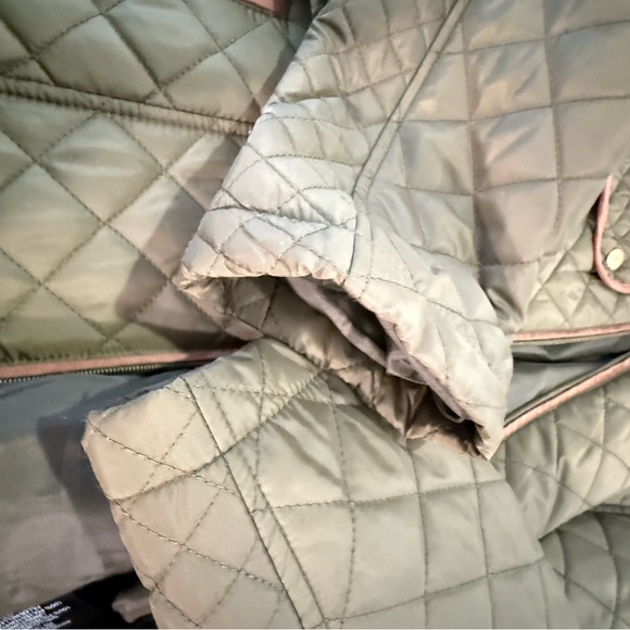 Laura Scott Green Quilted Jacket with Belt and Tan Faux-Suede Trim Size XL - Picture 10 of 11